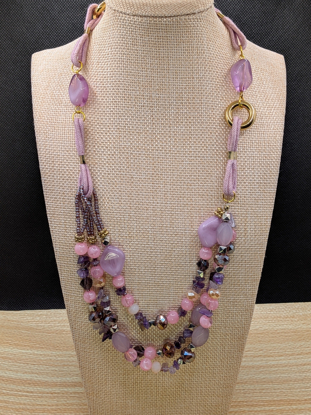 5/$25 Multi-Strand Lavender and Gold Bead Necklace
